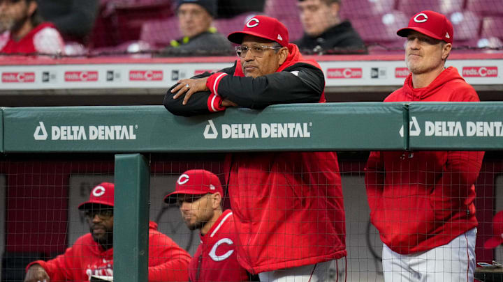 Cincinnati Reds bench coach Freddie Benavides (45) and manager David Bell.