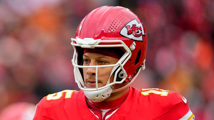 Dec 25, 2023; Kansas City, Missouri, USA; Kansas City Chiefs quarterback Patrick Mahomes (15) runs off the field after throwing an interception for a touchdown during the first half against the Las Vegas Raiders at GEHA Field at Arrowhead Stadium. Mandatory Credit: Jay Biggerstaff-Imagn Images