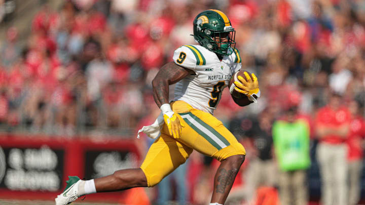 Norfolk State Spartans running back Kevon King (9) carries the ball against the Rutgers Scarlet Knights