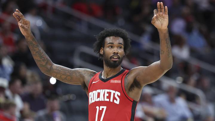 Apr 12, 2026; Houston, Texas, USA; Houston Rockets forward Tari Eason (17) reacts after a play during the third quarter against the Memphis Grizzlies at Toyota Center. Mandatory Credit: Troy Taormina-Imagn Images Apr 12, 2026; Houston, Texas, USA; Houston Rockets forward Tari Eason (17) reacts after a play during the third quarter against the Memphis Grizzlies at Toyota Center. Mandatory Credit: Troy Taormina-Imagn Images