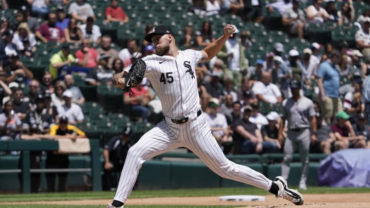  Chicago White Sox pitcher Garrett Crochet (45) throws the ball against the Colorado Rockies during the first inning at Guaranteed Rate Field on June 30.