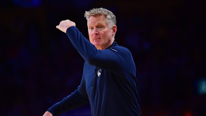 Feb 7, 2026; Los Angeles, California, USA; Golden State Warriors head coach Steve Kerr watches game action against the Los Angeles Lakers during the first half at Crypto.com Arena. Mandatory Credit: Gary A. Vasquez-Imagn Images Feb 7, 2026; Los Angeles, California, USA; Golden State Warriors head coach Steve Kerr watches game action against the Los Angeles Lakers during the first half at Crypto.com Arena. Mandatory Credit: Gary A. Vasquez-Imagn Images