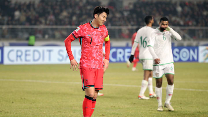 A frusrated Heung-Min Son during South Korea's draw with Oman 