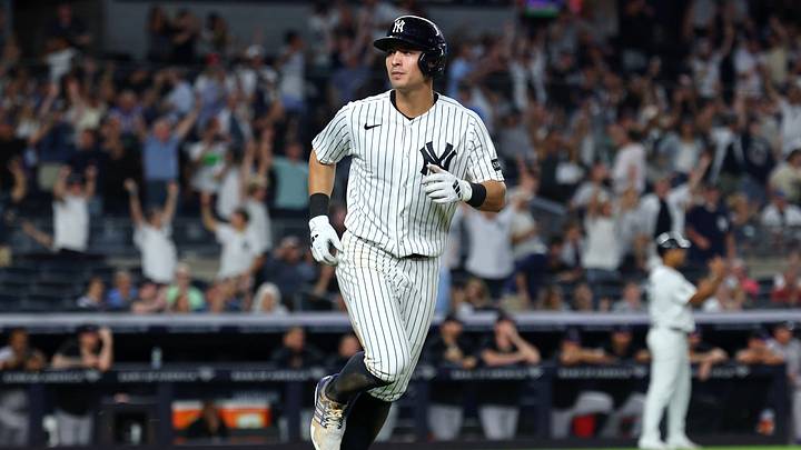 Sep 10, 2026; Bronx, New York, USA; New York Yankees shortstop Anthony Volpe (11) looks towards the dugout as he rounds the bases on a grand slam during the seventh inning against the Colorado Rockies at Yankee Stadium. Mandatory Credit: Vincent Carchietta-Imagn Images Sep 10, 2026; Bronx, New York, USA; New York Yankees shortstop Anthony Volpe (11) looks towards the dugout as he rounds the bases on a grand slam during the seventh inning against the Colorado Rockies at Yankee Stadium. Mandatory Credit: Vincent Carchietta-Imagn Images
