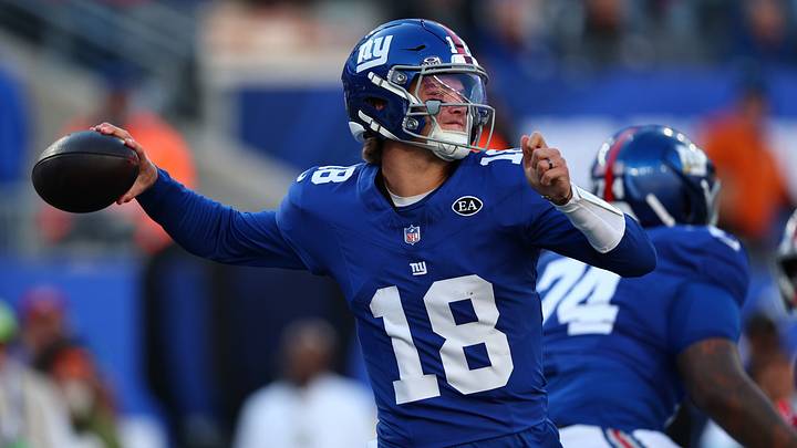 Oct 18, 2026; East Rutherford, New Jersey, USA; New York Giants quarterback J.J. McCarthy (18) throws a pass during the second half against the New Orleans Saints at MetLife Stadium. Oct 18, 2026; East Rutherford, New Jersey, USA; New York Giants quarterback J.J. McCarthy (18) throws a pass during the second half against the New Orleans Saints at MetLife Stadium.