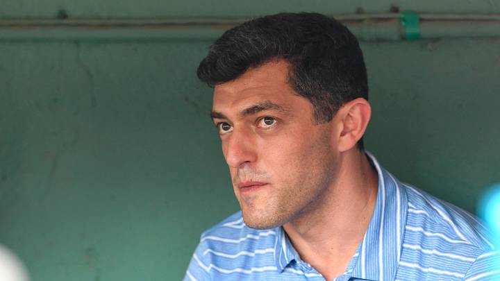 Jul 27, 2022; Boston, Massachusetts, USA; Boston Red Sox chief baseball officer Chaim Bloom talks with the media before a game against the Cleveland Guardians at Fenway Park. Mandatory Credit: Brian Fluharty-USA TODAY Sports Jul 27, 2022; Boston, Massachusetts, USA; Boston Red Sox chief baseball officer Chaim Bloom talks with the media before a game against the Cleveland Guardians at Fenway Park. Mandatory Credit: Brian Fluharty-USA TODAY Sports