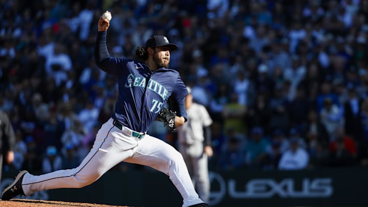 Seattle Mariners relief pitcher Andres Munoz (75) throws against the New York Yankees during the ninth inning at T-Mobile Park in 2024. Seattle Mariners relief pitcher Andres Munoz (75) throws against the New York Yankees during the ninth inning at T-Mobile Park in 2024.