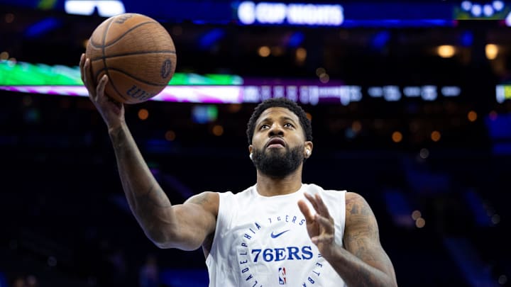 Philadelphia 76ers forward Paul George before action against the New York Knicks at Wells Fargo Center. 