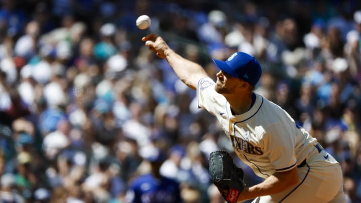 Seattle Mariners relief pitcher Austin Voth (30) throws against the Texas Rangers during the ninth inning at T-Mobile Park. on June 16.