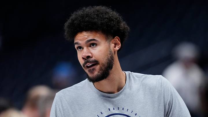Mar 6, 2026; Denver, Colorado, USA; Denver Nuggets forward Cameron Johnson (23) warms up before the game against the New York Knicks at Ball Arena. Mandatory Credit: Ron Chenoy-Imagn Images
