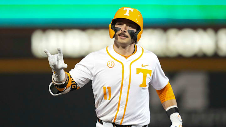 Tennessee infielder Andrew Fischer (11) celebrates after hitting a home run during a NCAA baseball game between Tennessee and St. Bonaventure at Lindsey Nelson Stadium on Friday, March 6, 2025.