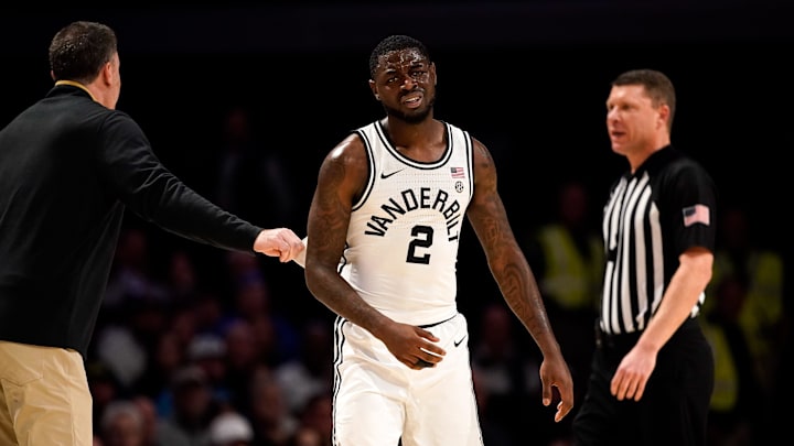 Vanderbilt guard Duke Miles (2) reacts after his fifth foul against Florida during the second half at Memorial Gymnasium in Nashville, Tenn., Saturday, Jan. 17, 2026. Vanderbilt guard Duke Miles (2) reacts after his fifth foul against Florida during the second half at Memorial Gymnasium in Nashville, Tenn., Saturday, Jan. 17, 2026.
