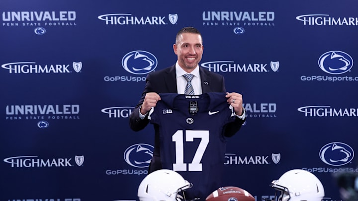 Dec 8, 2025; University Park, PA, USA; Matt Campbell poses for a photo after being announced as the Penn State Nittany Lions new head coach during a press conference at the Beaver Stadium Press Room. Mandatory Credit: Matthew O'Haren-Imagn Images