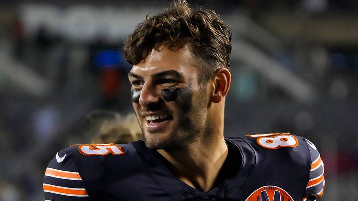 Chicago Bears tight end Cole Kmet (85) smiling Chicago Bears tight end Cole Kmet (85) smiling