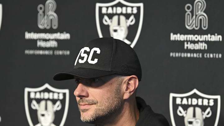 Apr 25, 2025; Henderson, NV, USA; (L-R) Las Vegas Raiders general manager John Spytek during a news conference introducing Ashton Jeanty as the first round draft pick in the 2025 NFL Draft at Intermountain Health Performance Center. Mandatory Credit: Candice Ward-Imagn Images Apr 25, 2025; Henderson, NV, USA; (L-R) Las Vegas Raiders general manager John Spytek during a news conference introducing Ashton Jeanty as the first round draft pick in the 2025 NFL Draft at Intermountain Health Performance Center. Mandatory Credit: Candice Ward-Imagn Images