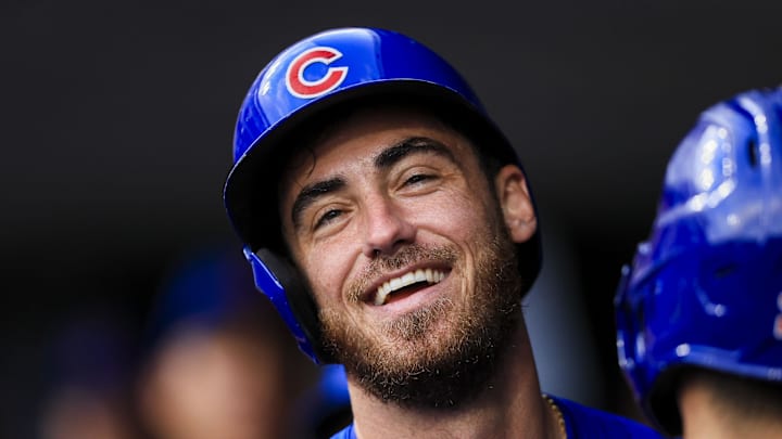 Jul 31, 2024; Cincinnati, Ohio, USA; Chicago Cubs designated hitter Cody Bellinger (24) reacts after scoring on a sacrifice fly out hit by first baseman Patrick Wisdom (not pictured) in the third inning against the Cincinnati Reds at Great American Ball Park. Mandatory Credit: Katie Stratman-Imagn Images Jul 31, 2024; Cincinnati, Ohio, USA; Chicago Cubs designated hitter Cody Bellinger (24) reacts after scoring on a sacrifice fly out hit by first baseman Patrick Wisdom (not pictured) in the third inning against the Cincinnati Reds at Great American Ball Park. Mandatory Credit: Katie Stratman-Imagn Images