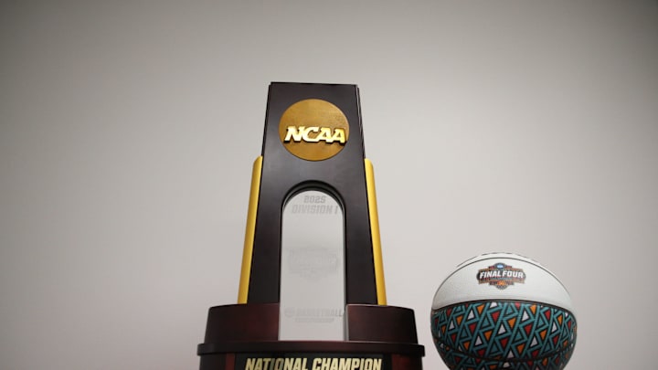 The 2025 NCAA Men's Basketball national championship trophy displayed at the Corpus Christi Caller-Times newsroom on Wednesday, March 5, 2025.