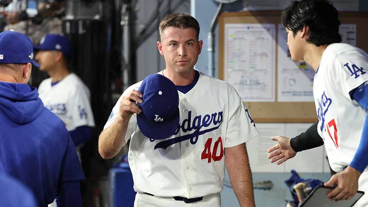 Oct 4, 2026; Los Angeles, California, USA; Los Angeles Dodgers pitcher Kris Bubic (40) reacts after being relieved during the fifth inning against the Atlanta Braves in game two of the NLDS for the 2026 MLB Playoffs at Uniqlo Field at Dodger Stadium. Mandatory Credit: Kiyoshi Mio-Imagn Images Oct 4, 2026; Los Angeles, California, USA; Los Angeles Dodgers pitcher Kris Bubic (40) reacts after being relieved during the fifth inning against the Atlanta Braves in game two of the NLDS for the 2026 MLB Playoffs at Uniqlo Field at Dodger Stadium. Mandatory Credit: Kiyoshi Mio-Imagn Images