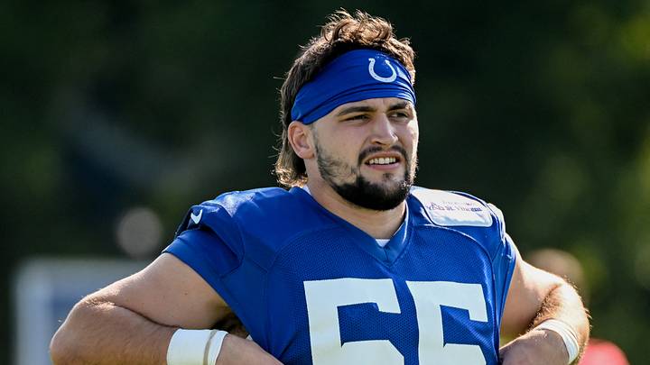 Jul 31, 2026; Westfield, IN, USA; Indianapolis Colts defensive end Caden Curry (55) participates in a drill on day three of training camp at Grand Park Sports Campus. Mandatory Credit: Robert Goddin-Imagn Images Jul 31, 2026; Westfield, IN, USA; Indianapolis Colts defensive end Caden Curry (55) participates in a drill on day three of training camp at Grand Park Sports Campus. Mandatory Credit: Robert Goddin-Imagn Images