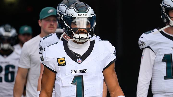 Sep 20, 2026; Nashville, Tennessee, USA; Philadelphia Eagles quarterback Jalen Hurts (1) takes the field during pre-game warmups against the Tennessee Titans at Nissan Stadium. Mandatory Credit: Steve Roberts-Imagn Images