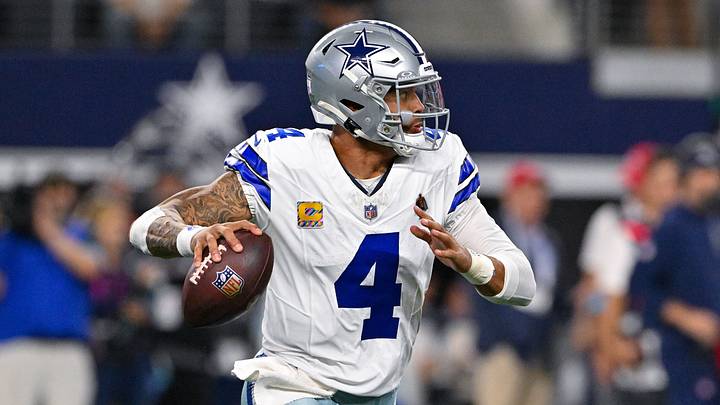 Dallas Cowboys quarterback Dak Prescott (4) looks to throw the ball during the game between the Cowboys and the Buccaneers at AT&T Stadium. Dallas Cowboys quarterback Dak Prescott (4) looks to throw the ball during the game between the Cowboys and the Buccaneers at AT&T Stadium.