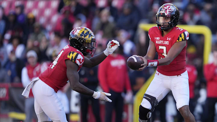 Nov 26, 2022; College Park, Maryland, USA; Maryland Terrapins quarterback Taulia Tagovailoa (3)