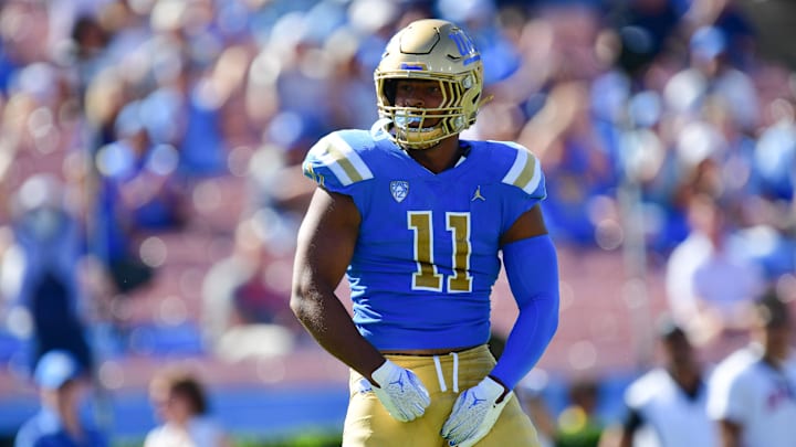 Oct 7, 2023; Pasadena, California, USA; UCLA Bruins defensive lineman Gabriel Murphy (11).