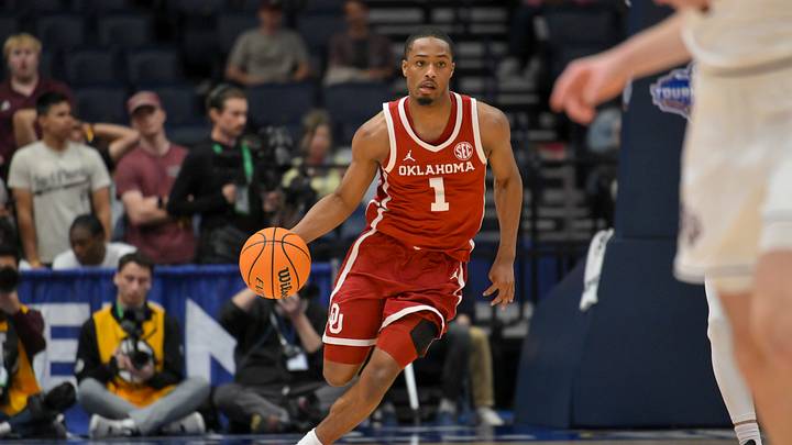 Mar 12, 2026; Nashville, TN, USA; Oklahoma Sooners guard Xzayvier Brown (1) brings the ball up court against the Texas A&M Aggies during the second half at Bridgestone Arena. Mandatory Credit: Steve Roberts-Imagn Images Mar 12, 2026; Nashville, TN, USA; Oklahoma Sooners guard Xzayvier Brown (1) brings the ball up court against the Texas A&M Aggies during the second half at Bridgestone Arena. Mandatory Credit: Steve Roberts-Imagn Images