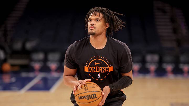 Jan 30, 2026; New York, New York, USA; New York Knicks forward Dillon Jones (1) warms up before a game against the Portland Trail Blazers at Madison Square Garden. Mandatory Credit: Brad Penner-Imagn Images Jan 30, 2026; New York, New York, USA; New York Knicks forward Dillon Jones (1) warms up before a game against the Portland Trail Blazers at Madison Square Garden. Mandatory Credit: Brad Penner-Imagn Images