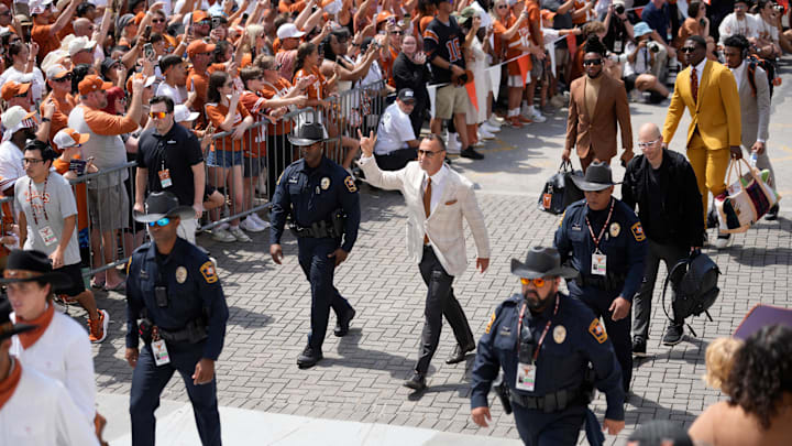 Texas Longhorns head coach Steve Sarkisian enters before a game against the Texas El Paso Miners. 