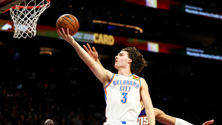 Mar 3, 2024; Phoenix, Arizona, USA; Oklahoma City Thunder guard Josh Giddey (3) shoots the ball