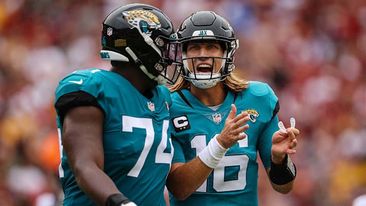 Sep 11, 2022; Landover, Maryland, USA; Jacksonville Jaguars quarterback Trevor Lawrence (16) speaks
