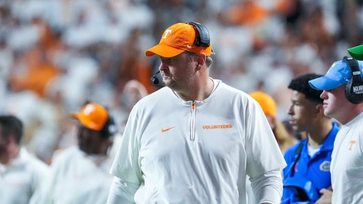 Tennessee head coach Josh Heupel during a NCAA football game between Tennessee and Florida in Neyland Stadium, in Knoxville, Tenn., Oct. 12, 2024.