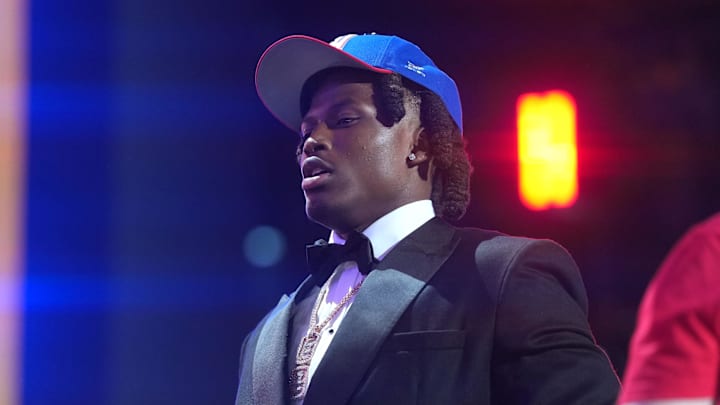 Apr 23, 2026; Pittsburgh, PA, USA; Ohio State Buckeyes linebacker Arvell Reese is selected by the New York Giants as the number five pick during the 2026 NFL Draft at Acrisure Stadium.  