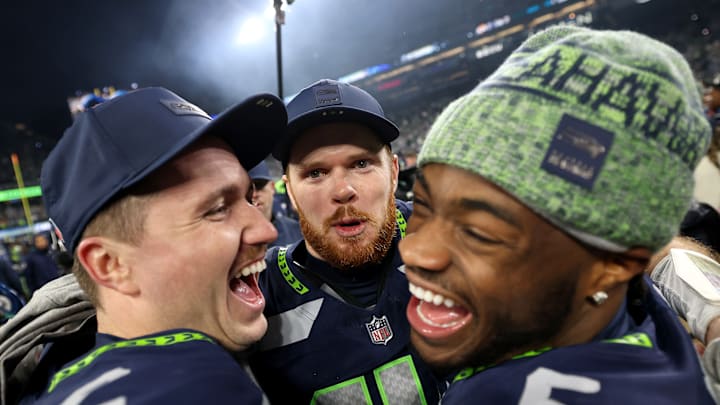 Seattle Seahawks quarterbacks post-game of the NFC Championship