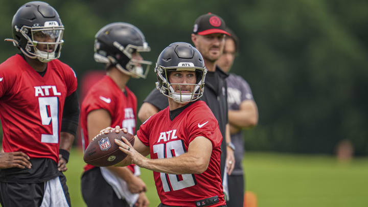 Atlanta Falcons quarterbacks Kirk Cousins (18) and Michael Penix Jr (9) headline a revamped room entering training camp. Atlanta Falcons quarterbacks Kirk Cousins (18) and Michael Penix Jr (9) headline a revamped room entering training camp.