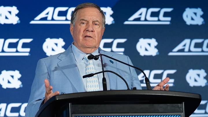 Jul 17, 2026; Charlotte, NC, USA; North Carolina head coach Bill Belichick talks with the media during interviews at Hilton Charlotte Uptown. Mandatory Credit: Jim Dedmon-Imagn Images