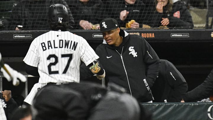 Chicago White Sox manager Will Venable (1) celebrates with shortstop Brooks Baldwin (27) during the fourth inning against the Minnesota Twins at Guaranteed Rate Field on April 1. Chicago White Sox manager Will Venable (1) celebrates with shortstop Brooks Baldwin (27) during the fourth inning against the Minnesota Twins at Guaranteed Rate Field on April 1.