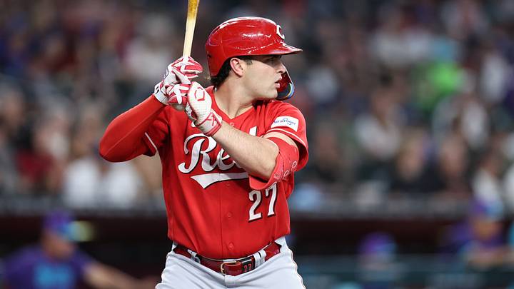 Aug 22, 2026; Phoenix, Arizona, USA; Cincinnati Reds infielder Sal Stewart (27) prepares to bat against the Arizona Diamondbacks in the first inning at Chase Field. Mandatory Credit: Anna Carrington-Imagn Images Aug 22, 2026; Phoenix, Arizona, USA; Cincinnati Reds infielder Sal Stewart (27) prepares to bat against the Arizona Diamondbacks in the first inning at Chase Field. Mandatory Credit: Anna Carrington-Imagn Images