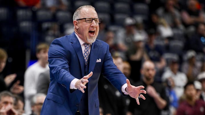 Texas A&M Aggies head coach Buzz Williams yells instructions to his team against the Texas Longhorns