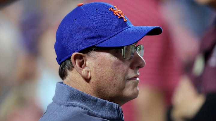 Sep 6, 2024; New York City, New York, USA; New York Mets owner Steve Cohen watches the game against the Cincinnati Reds from his front row seat during the tenth inning at Citi Field. Mandatory Credit: Brad Penner-Imagn Images