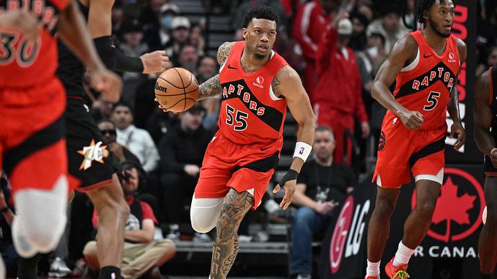 Jan 11, 2026; Toronto, Ontario, CAN; Toronto Raptors guard Alijah Martin (55) brings the ball up the floor against the Philadelphia 76ers in the second half at Scotiabank Arena. Mandatory Credit: Dan Hamilton-Imagn Images Jan 11, 2026; Toronto, Ontario, CAN; Toronto Raptors guard Alijah Martin (55) brings the ball up the floor against the Philadelphia 76ers in the second half at Scotiabank Arena. Mandatory Credit: Dan Hamilton-Imagn Images