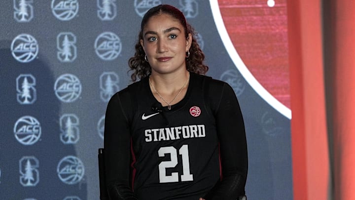 Oct 9, 2024; Charlotte, NC, USA;  Stanford forward Brooke Demetre during ACC Media Days at The Hilton Charlotte Uptown. Mandatory Credit: Jim Dedmon-Imagn Images