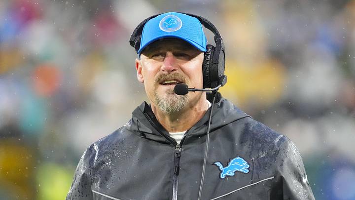 Detroit Lions head coach Dan Campbell looks on