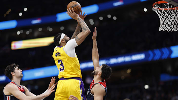 Apr 3, 2024; Washington, District of Columbia, USA; Los Angeles Lakers center Anthony Davis (3). Apr 3, 2024; Washington, District of Columbia, USA; Los Angeles Lakers center Anthony Davis (3).