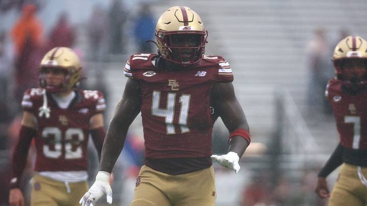 Boston College DL Favor Bate in the first half against the Virginia Tech Hokies at Alumni Stadium. Mandatory Credit: Edward Finan-Imagn Images Boston College DL Favor Bate in the first half against the Virginia Tech Hokies at Alumni Stadium. Mandatory Credit: Edward Finan-Imagn Images