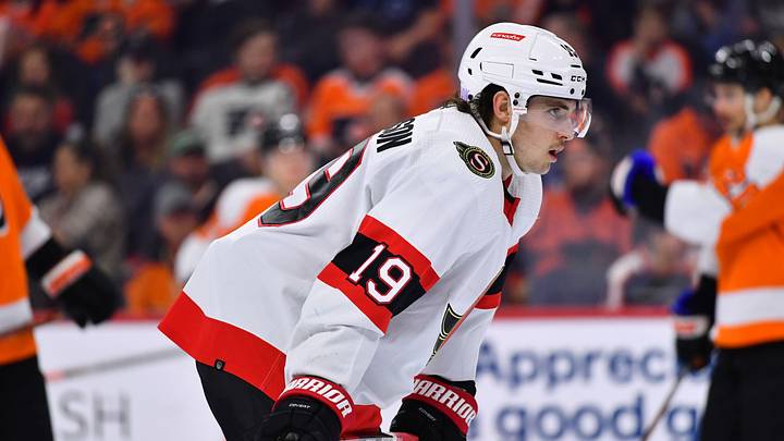 Nov 12, 2022; Philadelphia, Pennsylvania, USA; Ottawa Senators right wing Drake Batherson (19) looks on against the Philadelphia Flyers in the first period at Wells Fargo Center. Mandatory Credit: Kyle Ross-USA TODAY Sports Nov 12, 2022; Philadelphia, Pennsylvania, USA; Ottawa Senators right wing Drake Batherson (19) looks on against the Philadelphia Flyers in the first period at Wells Fargo Center. Mandatory Credit: Kyle Ross-USA TODAY Sports