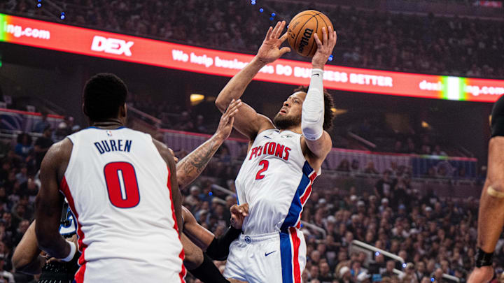 May 1, 2026; Orlando, Florida, USA; Detroit Pistons guard Cade Cunningham (2) shoots the ball against the Orlando Magic in the second quarter during game six of the first round of the 2026 NBA Playoffs at Kia Center. Mandatory Credit: Jeremy Reper-Imagn Images