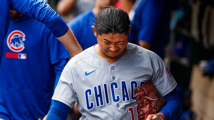 Aug 23, 2026; Seattle, Washington, USA; Chicago Cubs pitcher Shota Imanaga (18) walks in the dugout after being relieved for against the Seattle Mariners during the third inning at T-Mobile Park. Mandatory Credit: Joe Nicholson-Imagn Images