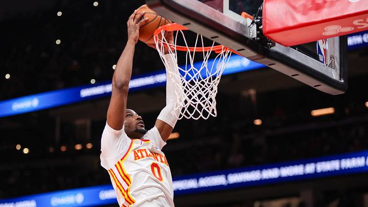 Mar 1, 2026; Atlanta, Georgia, USA; Atlanta Hawks forward Jonathan Kuminga (0) dunks against the Portland Trail Blazers in the fourth quarter at State Farm Arena. Mandatory Credit: Brett Davis-Imagn Images Mar 1, 2026; Atlanta, Georgia, USA; Atlanta Hawks forward Jonathan Kuminga (0) dunks against the Portland Trail Blazers in the fourth quarter at State Farm Arena. Mandatory Credit: Brett Davis-Imagn Images